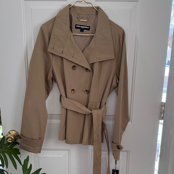 Karl Lagerfeld Paris Double-Breasted Peplum Trench Jacket - Size Large - Picture 3 of 15